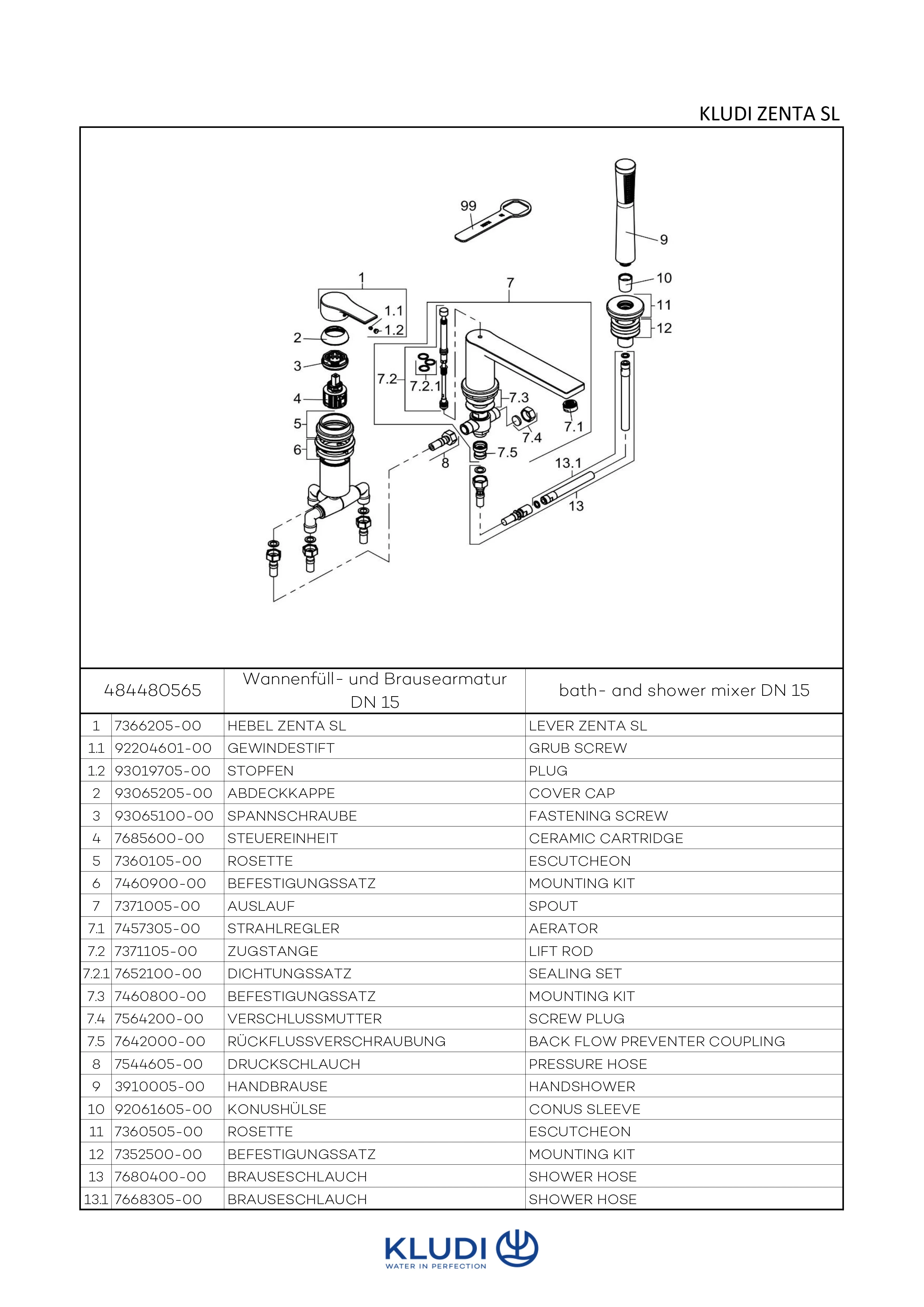 Kludi ZENTA SL 3-Loch Wannenfüll- und Brause-Einhandmischer chrom Kludi ZENTA SL 3-Loch Wannenfüll- und Brause-Einhandmischer chrom