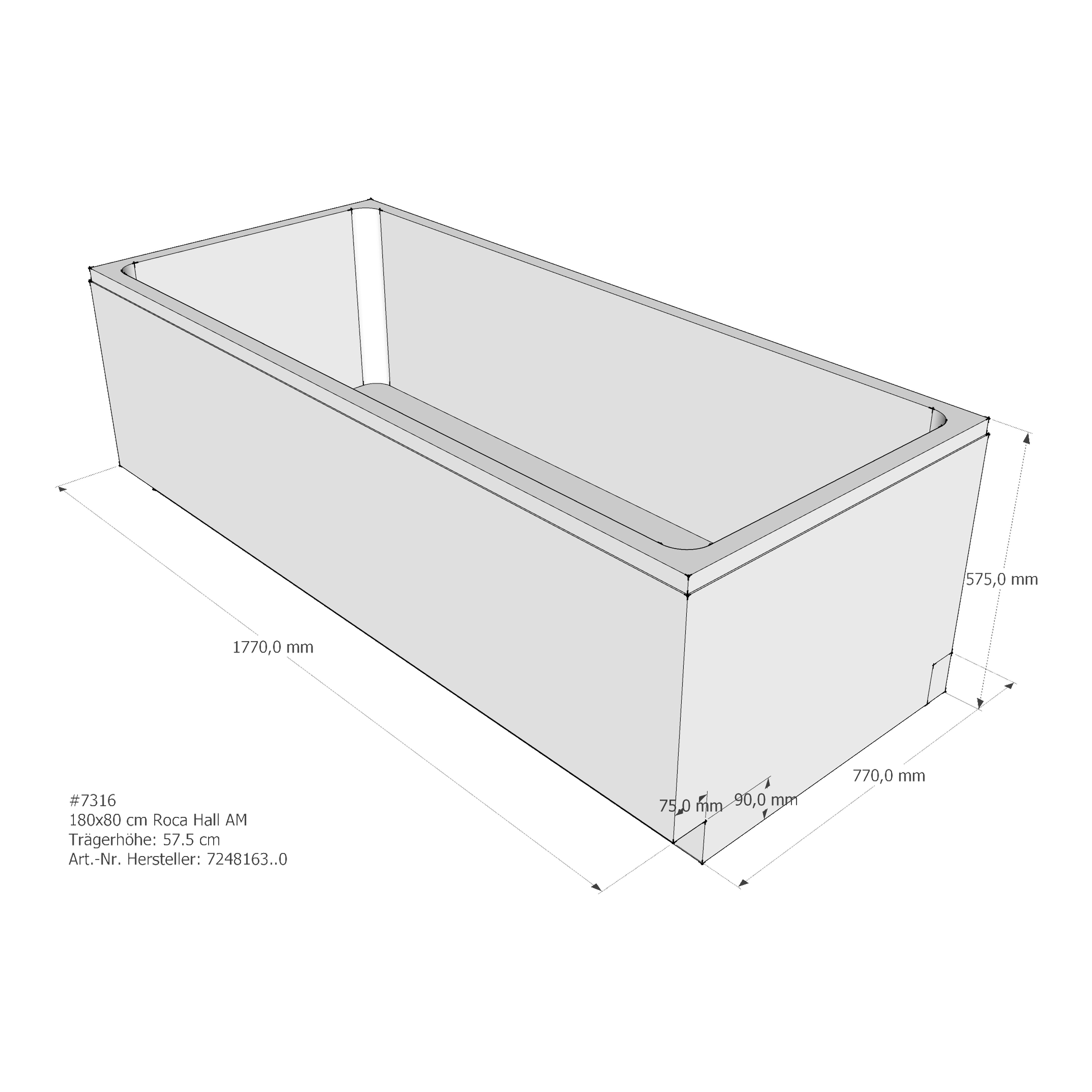 Badewannenträger für Roca Hall 180 × 80 × 42 cm