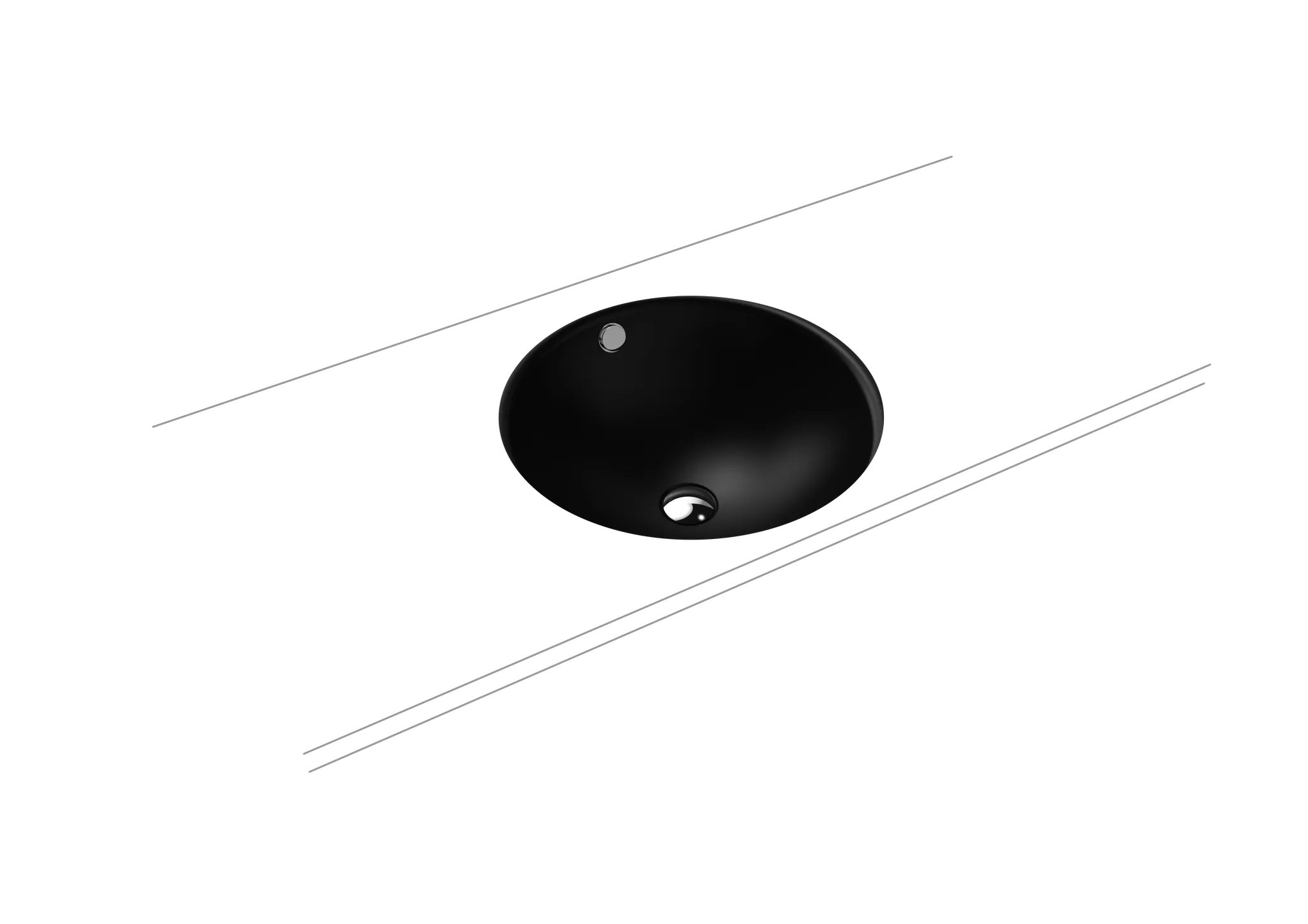 Unterbauwaschtisch „Classic“ ⌀ 49,1 × 15,7 cm, ohne Hahnlochbohrung, mit Überlauf in schwarz matt mit Perl-Effekt Unterbauwaschtisch „Classic“ ⌀ 49,1 × 15,7 cm, ohne Hahnlochbohrung, mit Überlauf in schwarz matt mit Perl-Effekt