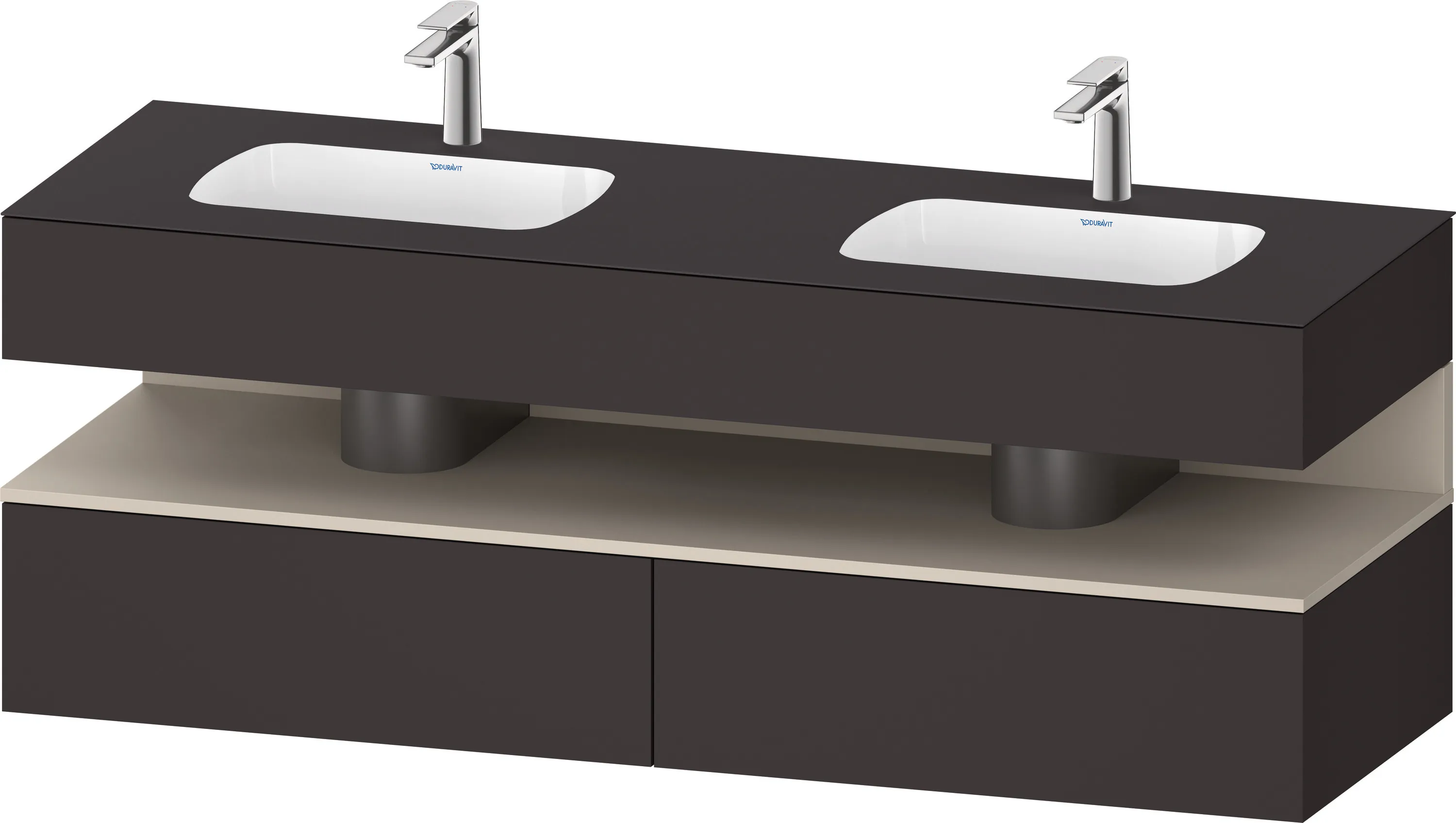 Einbauwaschtisch mit Konsolenwaschtischunterbau „Qatego“ 160 × 55 × 60 cm, ohne Beleuchtung