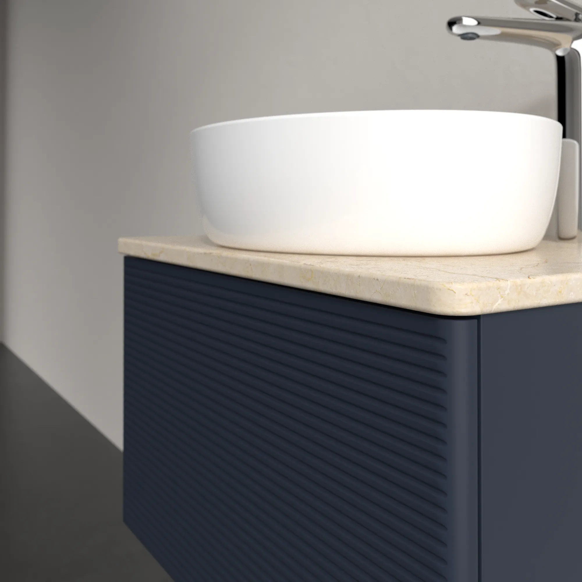 Villeroy & Boch Waschtischunterschrank „Antao“ 600 × 360 × 500 mm Midnight Blue Matt Lacquer, für Becken mittig, mit Beleuchtung Villeroy & Boch Waschtischunterschrank „Antao“ 600 × 360 × 500 mm Midnight Blue Matt Lacquer, für Becken mittig, mit Beleuchtung