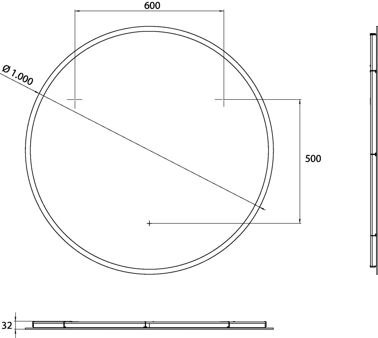 LED-Lichtspiegel pure+ Durchmesser 1000mm mit Spiegelheizung