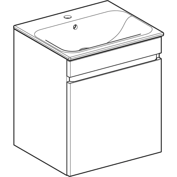 Renova Plan Set Möbelwaschtisch schmaler Rand, mit Waschtischunterschrank, eine Schublade und eine Innenschublade: Breite Waschtisch=55cm, Korpus und Front: Nussbaum hickory hell / Folie strukturiert, Waschtisch: weiß Renova Plan Set Möbelwaschtisch schmaler Rand, mit Waschtischunterschrank, eine Schublade und eine Innenschublade: Breite Waschtisch=55cm, Korpus und Front: Nussbaum hickory hell / Folie strukturiert, Waschtisch: weiß