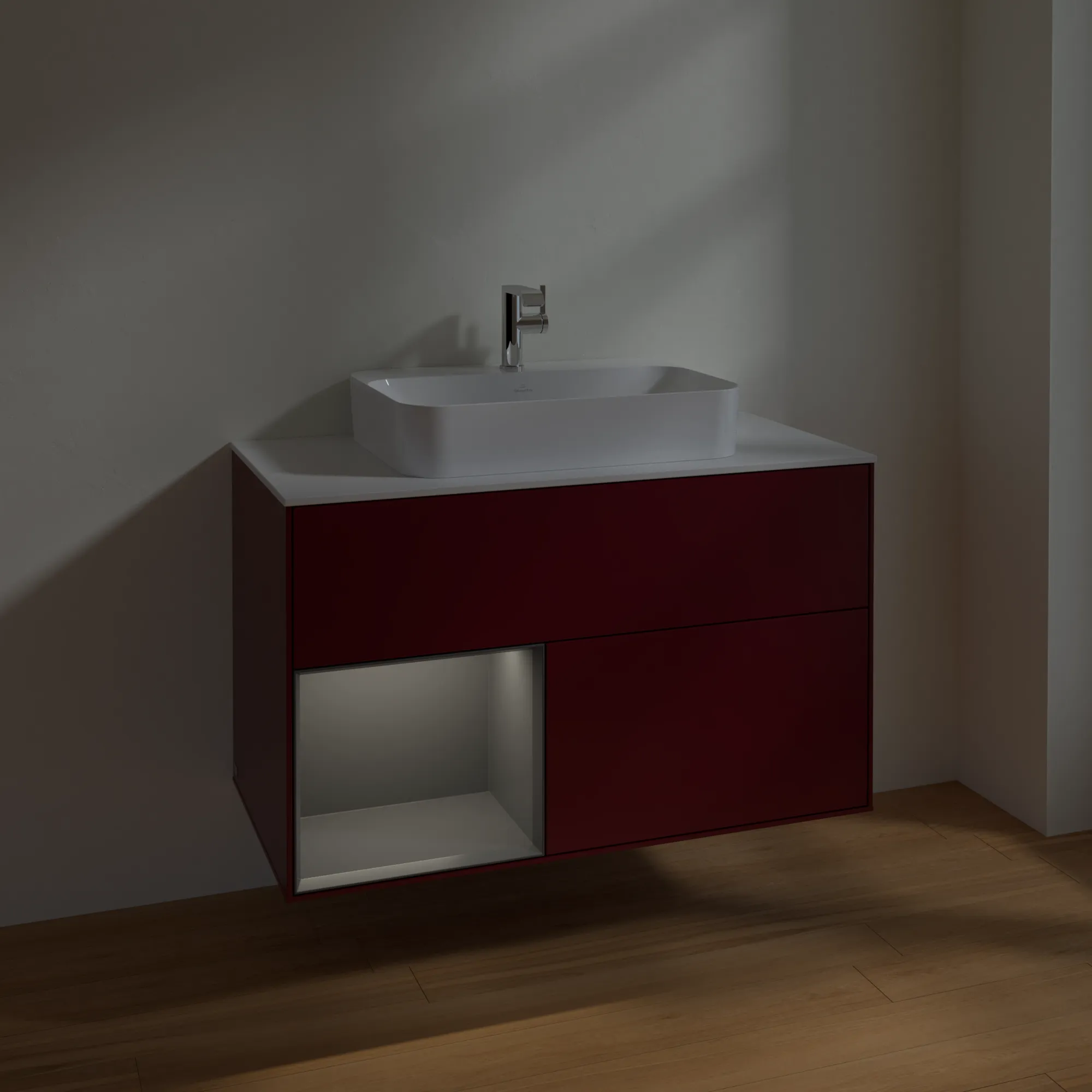 Villeroy & Boch Waschbeckenunterschrank Finion F36, 1000 x 603 x 501 mm, Peony Matt Lacquer, mit Beleuchtung und Push-to-open Funktion