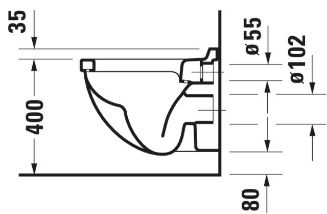 Wand-Tiefspül-WC Compact „Starck 3“ 36,5 × 35,5 × 48 cm, Befestigung sichtbar, mit Spülrand, Abgang waagerecht