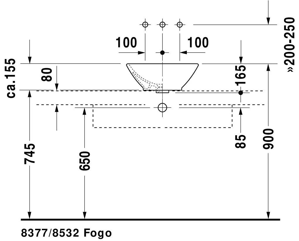 Aufsatzbecken Bacino 420 mm quadratisch, mit ÜL, ohne HLB, weiß