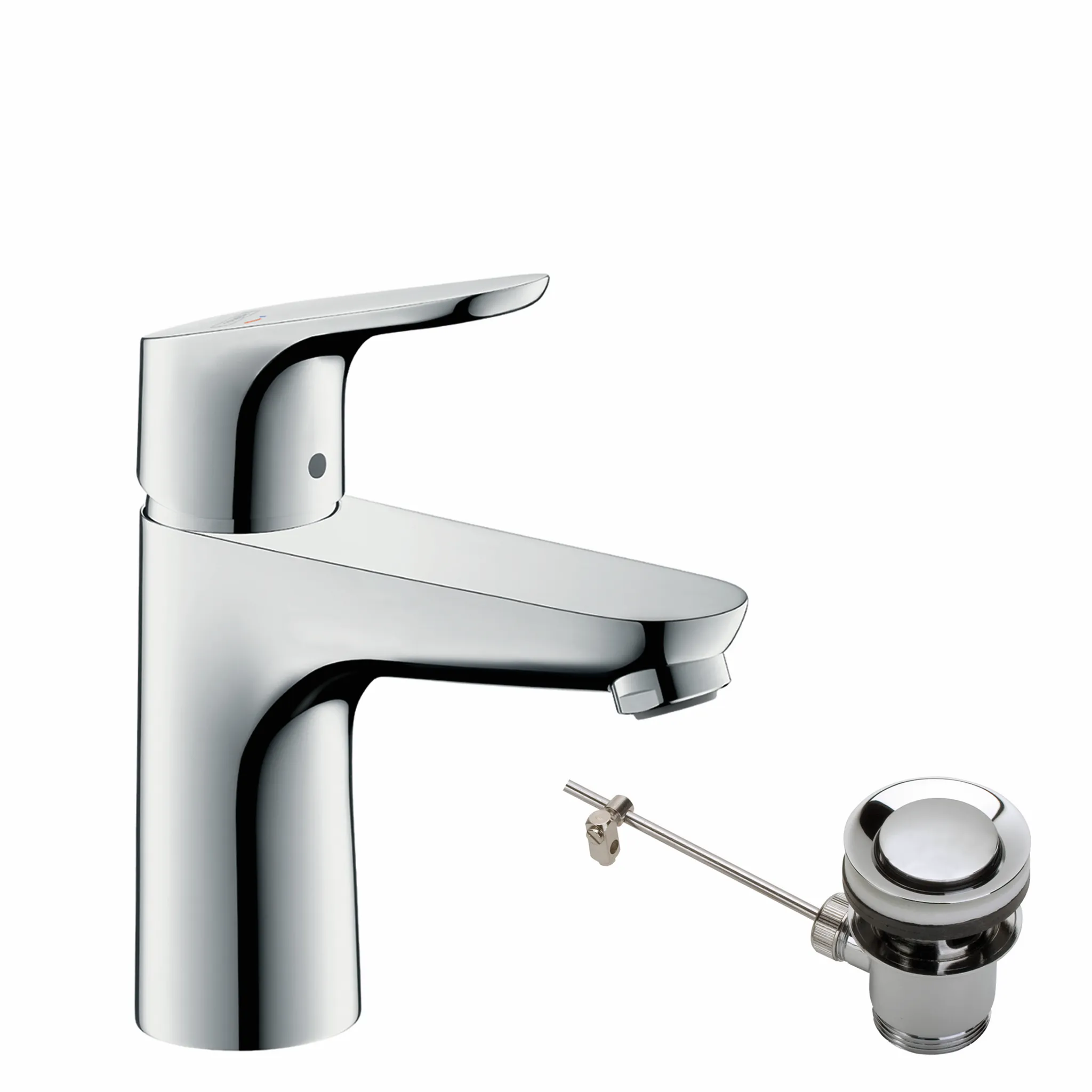 Hansgrohe Focus Einhebel-Waschtischmischer 100 CoolStart mit Zugstangen-Ablaufgarnitur, Chrom Hansgrohe Focus Einhebel-Waschtischmischer 100 CoolStart mit Zugstangen-Ablaufgarnitur, Chrom