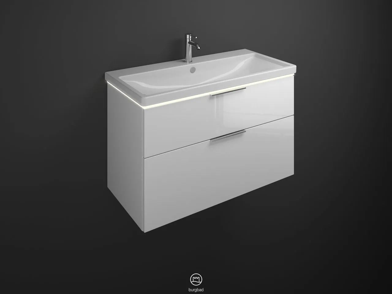 burgbad Badmöbelset Keramik-Waschtisch inkl. Waschtischunterschrank „Eqio“ 103 × 66,5 × 49 cm Griff, Chrom (230 mm), in Grau Hochglanz burgbad Badmöbelset Keramik-Waschtisch inkl. Waschtischunterschrank „Eqio“ 103 × 66,5 × 49 cm Griff, Chrom (230 mm), in Grau Hochglanz