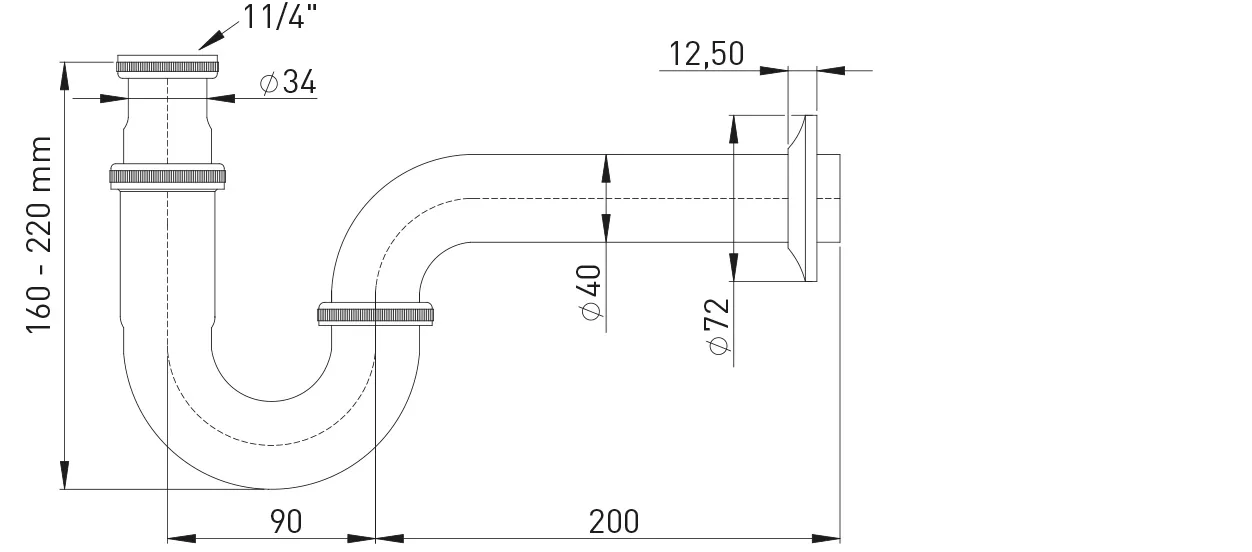 Röhrengeruchverschluss 1 1/4″ x 40 mm MS vc, geprüft nach DIN 19545 + EN 274 Röhrengeruchverschluss 1 1/4″ x 40 mm MS vc, geprüft nach DIN 19545 + EN 274