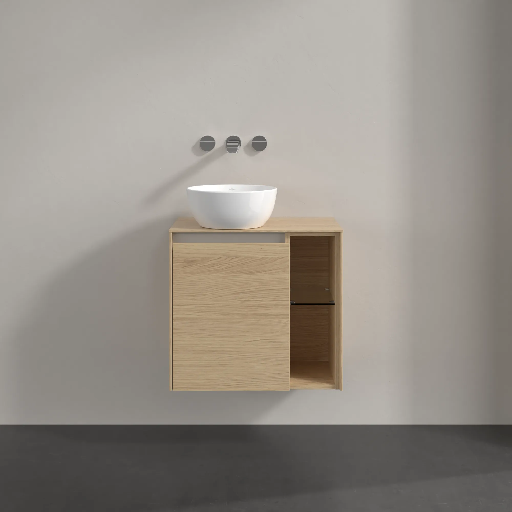 Villeroy & Boch Waschtischunterschrank „Collaro“ 600 × 548 × 380 mm Nordic Oak, für Becken links, Anschlag links, ohne Beleuchtung Villeroy & Boch Waschtischunterschrank „Collaro“ 600 × 548 × 380 mm Nordic Oak, für Becken links, Anschlag links, ohne Beleuchtung