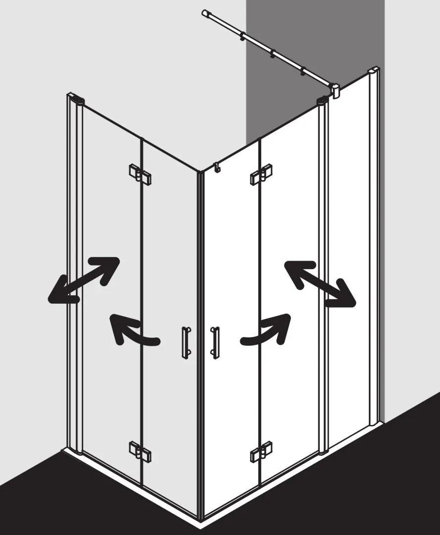 Kermi Pendel-Falttür mit Festfeld 2-teilig Halbteil rechts „Diga“ Glas SR Opaco, Profile Silber Hochglanz, Falttür BV: 880 - 900 mm GAK: 865 - 885 mm WE: 890 - 910 mm H: 1850 mm Kermi Pendel-Falttür mit Festfeld 2-teilig Halbteil rechts „Diga“ Glas SR Opaco, Profile Silber Hochglanz, Falttür BV: 880 - 900 mm GAK: 865 - 885 mm WE: 890 - 910 mm H: 1850 mm