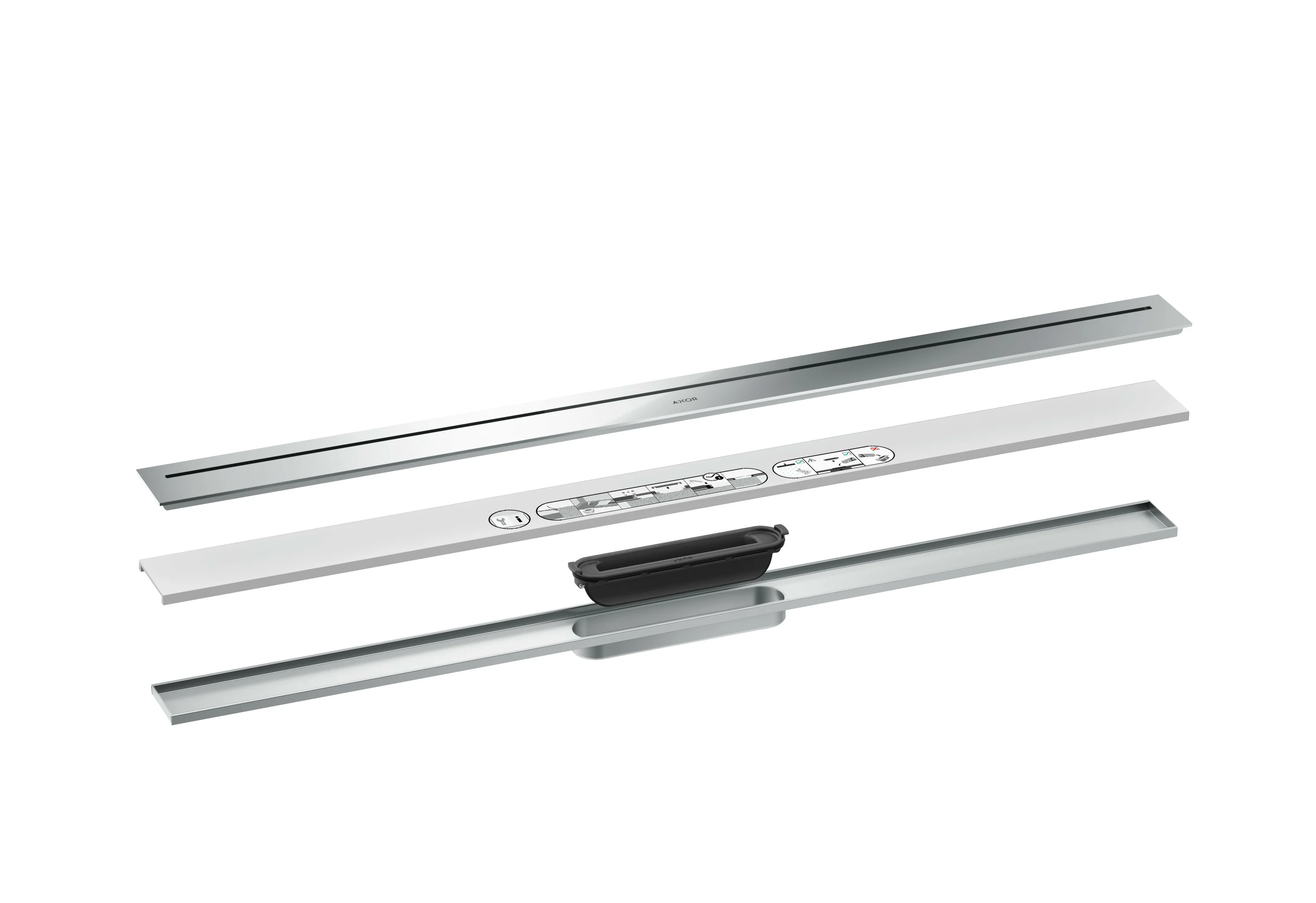 Hansgrohe AXOR Drain Fertigset Duschrinne, Chrom, 1000 mm, höhenverstellbar bis 18 mm Fliesenstärke
