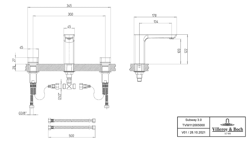 Einhand-Waschtischarmatur „Subway 3.0“ 17,8 cm Ausladung 134 mm in Brushed Nickel Matt