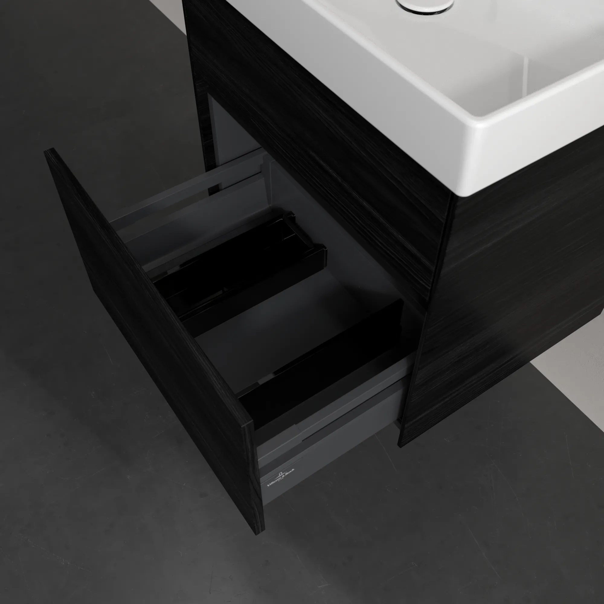 Villeroy & Boch Waschtischunterschrank „Collaro“ 554 × 546 × 444 mm Black Oak, für Becken mittig, mit Beleuchtung, Soft Closing