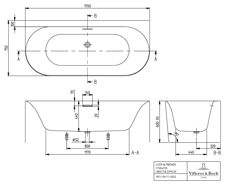 Villeroy & Boch Badewanne mit ovaler Innenform „Loop & Friends“ vorwand oval 170 × 75 cm, mittig in Weiß Alpin Villeroy & Boch Badewanne mit ovaler Innenform „Loop & Friends“ vorwand oval 170 × 75 cm, mittig in Weiß Alpin
