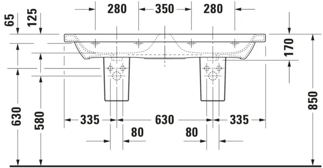 Wandwaschtisch „DuraStyle“, mit Überlauf, Hahnlochposition mittig Wandwaschtisch „DuraStyle“, mit Überlauf, Hahnlochposition mittig