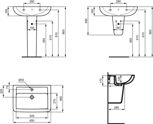 Waschbecken „EurovitPlus“ 65 × 46 × 19 cm, Hahnlochposition mittig Waschbecken „EurovitPlus“ 65 × 46 × 19 cm, Hahnlochposition mittig