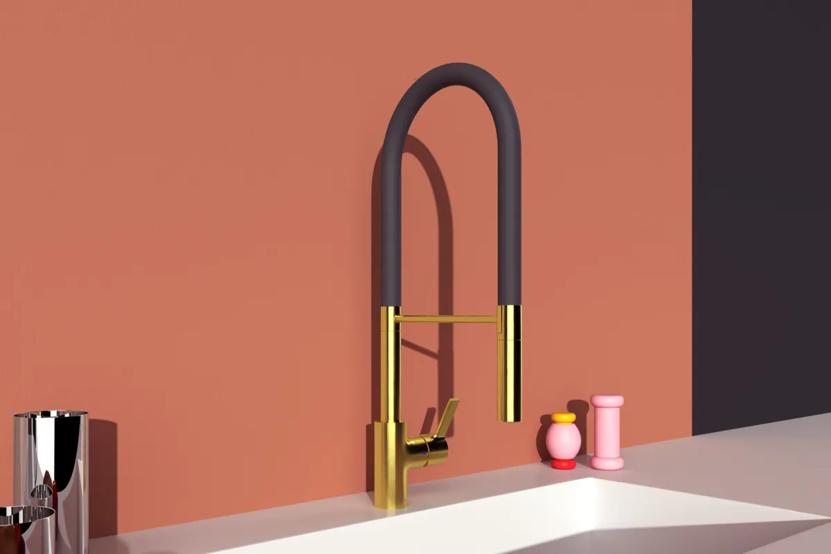 Küchenarmatur Gusto Ausladung 225mm Semi-Pro 2-Funktionsbrause Höhe 604mm Brushed Gold Küchenarmatur Gusto Ausladung 225mm Semi-Pro 2-Funktionsbrause Höhe 604mm Brushed Gold