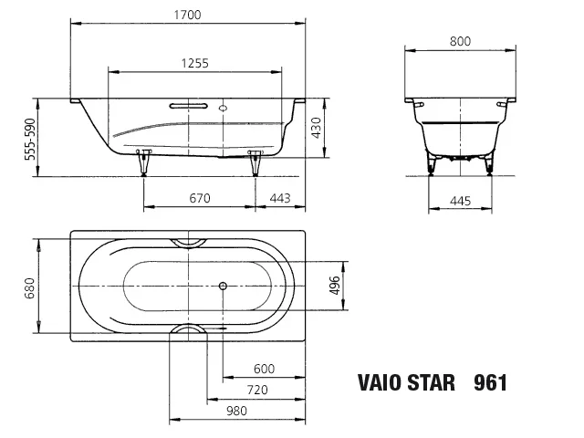 Kaldewei VAIO STAR Badewanne, 1700x800 mm, pergamon, Vollantislip