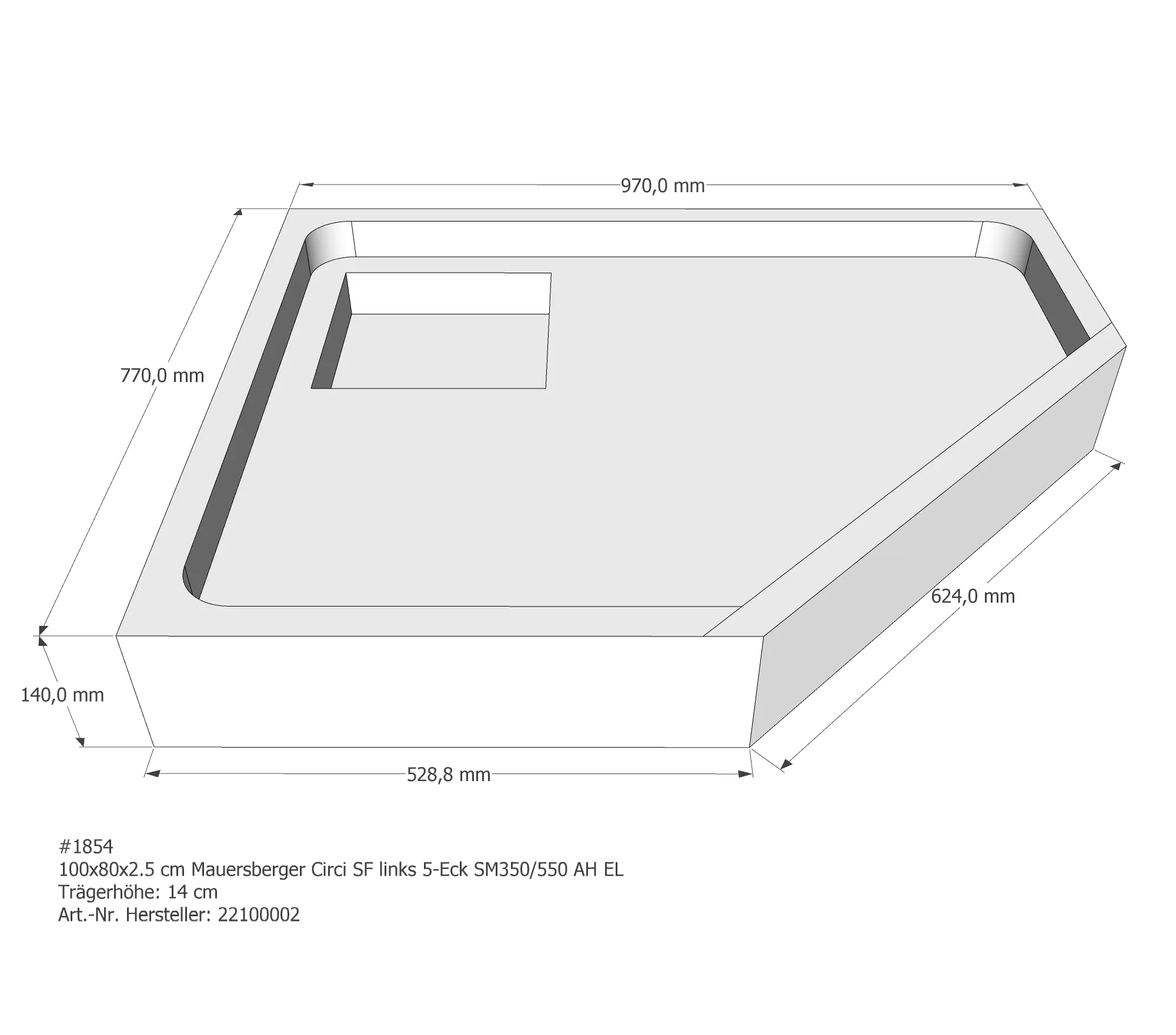 Duschwannenträger passend für Mauersberger Circi links 100 × 80 × 2,5 cm