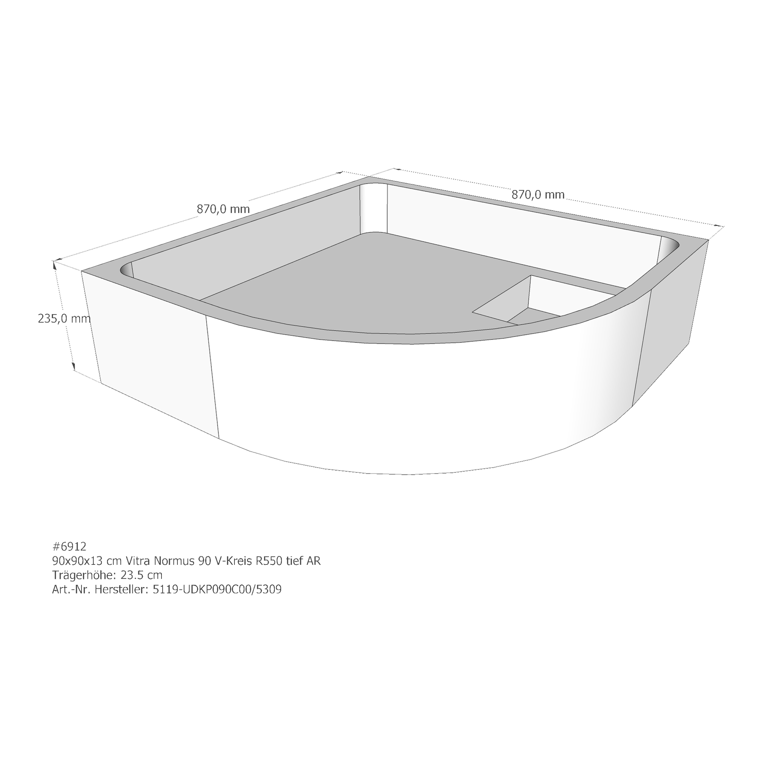 Duschwannenträger für VitrA Normus V-Kreis tief 90 × 90 × 16 cm Duschwannenträger für VitrA Normus V-Kreis tief 90 × 90 × 16 cm