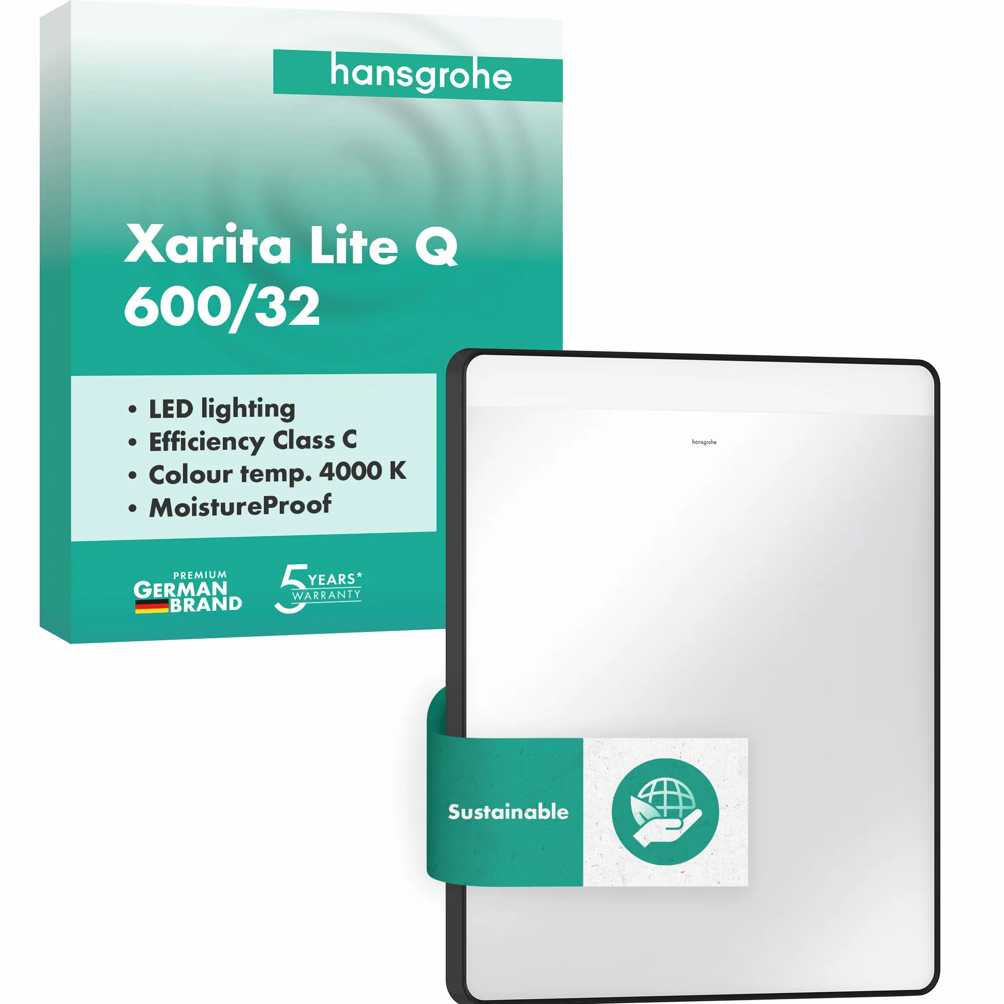 Hansgrohe Xarita Lite Q Spiegel mit horizontaler LED-Beleuchtung, Mattschwarz, 600⁄30