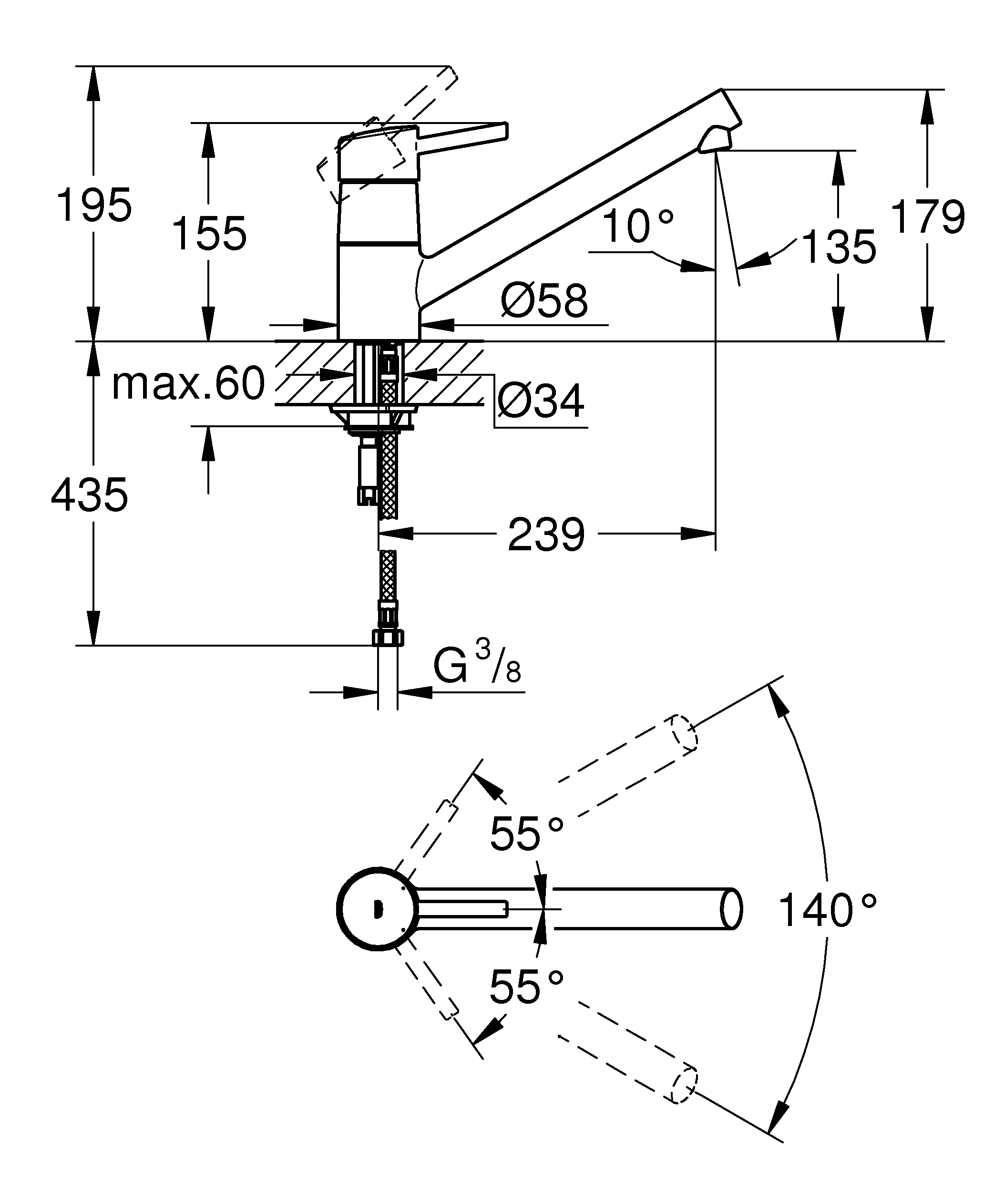 Einhand-Spültischbatterie Concetto 32659_1, Einlochmontage, flacher Auslauf, chrom