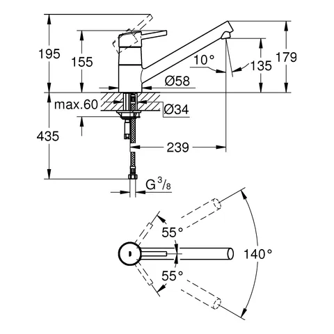 Grohe Concetto Einhand-Spültischbatterie, ½ flacher Auslauf, Einlochmontage, chrom Grohe Concetto Einhand-Spültischbatterie, ½ flacher Auslauf, Einlochmontage, chrom
