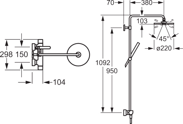 HA Regenbrause-Duscharmatur HANSATEMPRA Style 5842 1-strahlig Ausladung 450 mm DN15