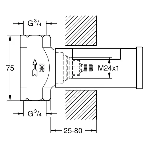 Grohe UP-Ventil Unterbau 29802_2, DN 20, vormontiertes Oberteil ¾, kurze Spindel, Gewindeanschluss ¾ Grohe UP-Ventil Unterbau 29802_2, DN 20, vormontiertes Oberteil ¾, kurze Spindel, Gewindeanschluss ¾