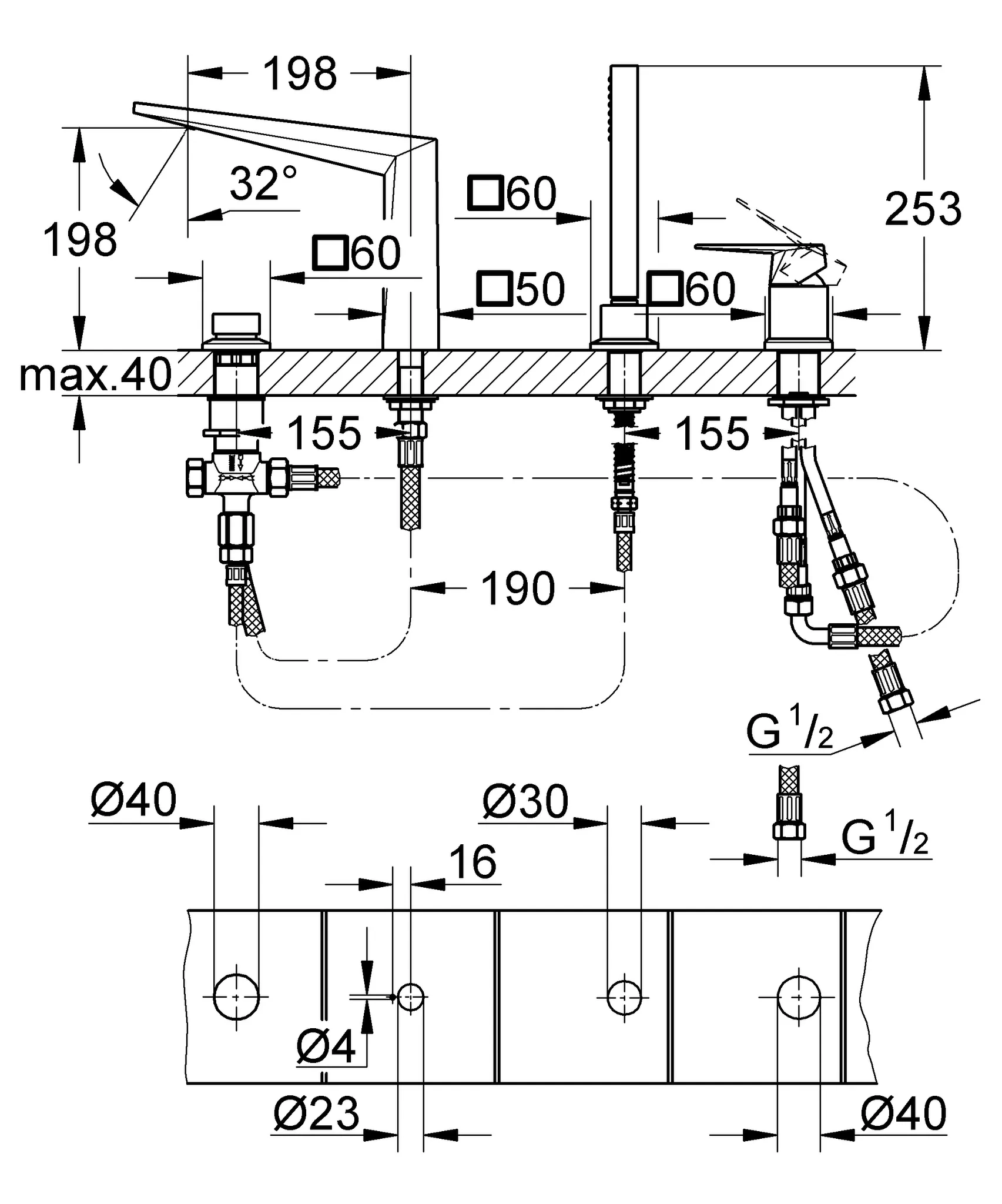 Grohe Allure Brilliant 4-Loch-Einhand-Wannenkombination 29405 hard graphite geb. Grohe Allure Brilliant 4-Loch-Einhand-Wannenkombination 29405 hard graphite geb.