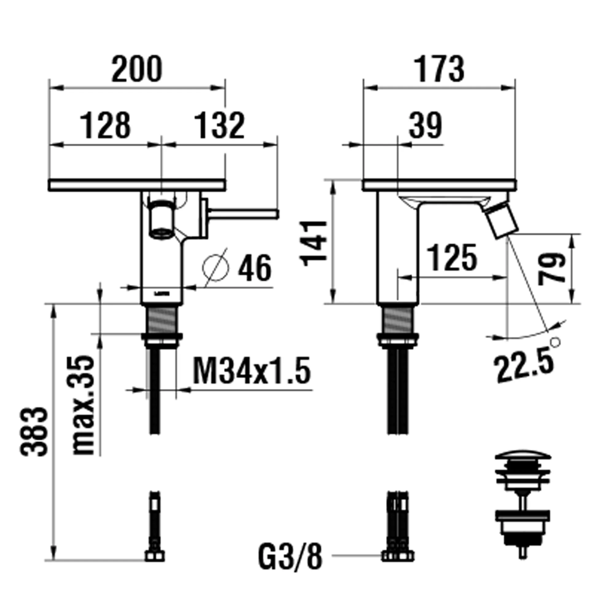 Laufen Bidetmischer ADA Click-Clack System, 125 mm in PVD Inox / Weiß glänzend Laufen Bidetmischer ADA Click-Clack System, 125 mm in PVD Inox / Weiß glänzend