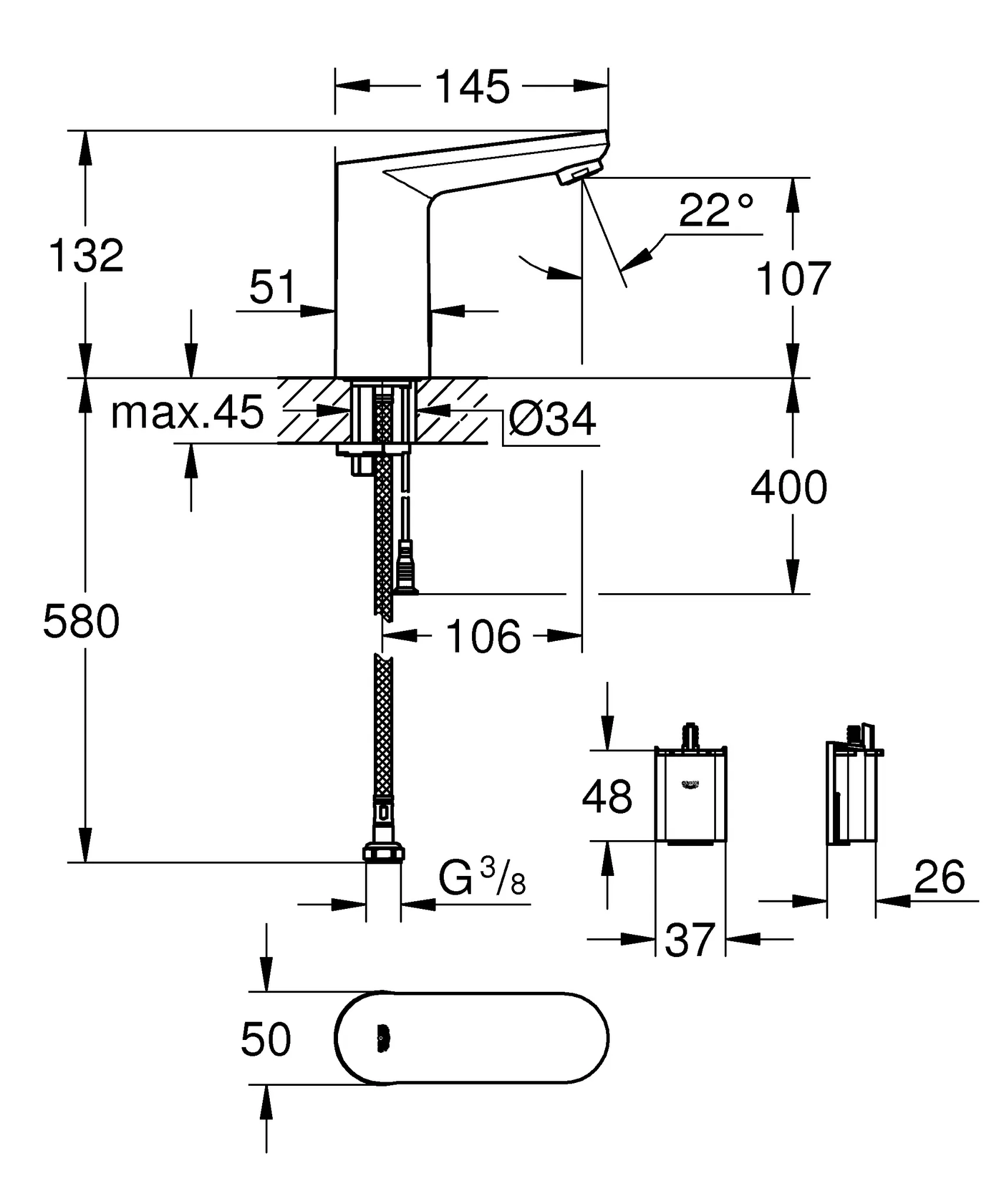 Infrarot-Elektronik für Waschtisch Eurosmart CE 36439_1, M-Size, ohne Mischung, 6V Lithium-Batterie, Armaturengruppe I, Schutzart IP 59 Infrarot-Elektronik für Waschtisch Eurosmart CE 36439_1, M-Size, ohne Mischung, 6V Lithium-Batterie, Armaturengruppe I, Schutzart IP 59