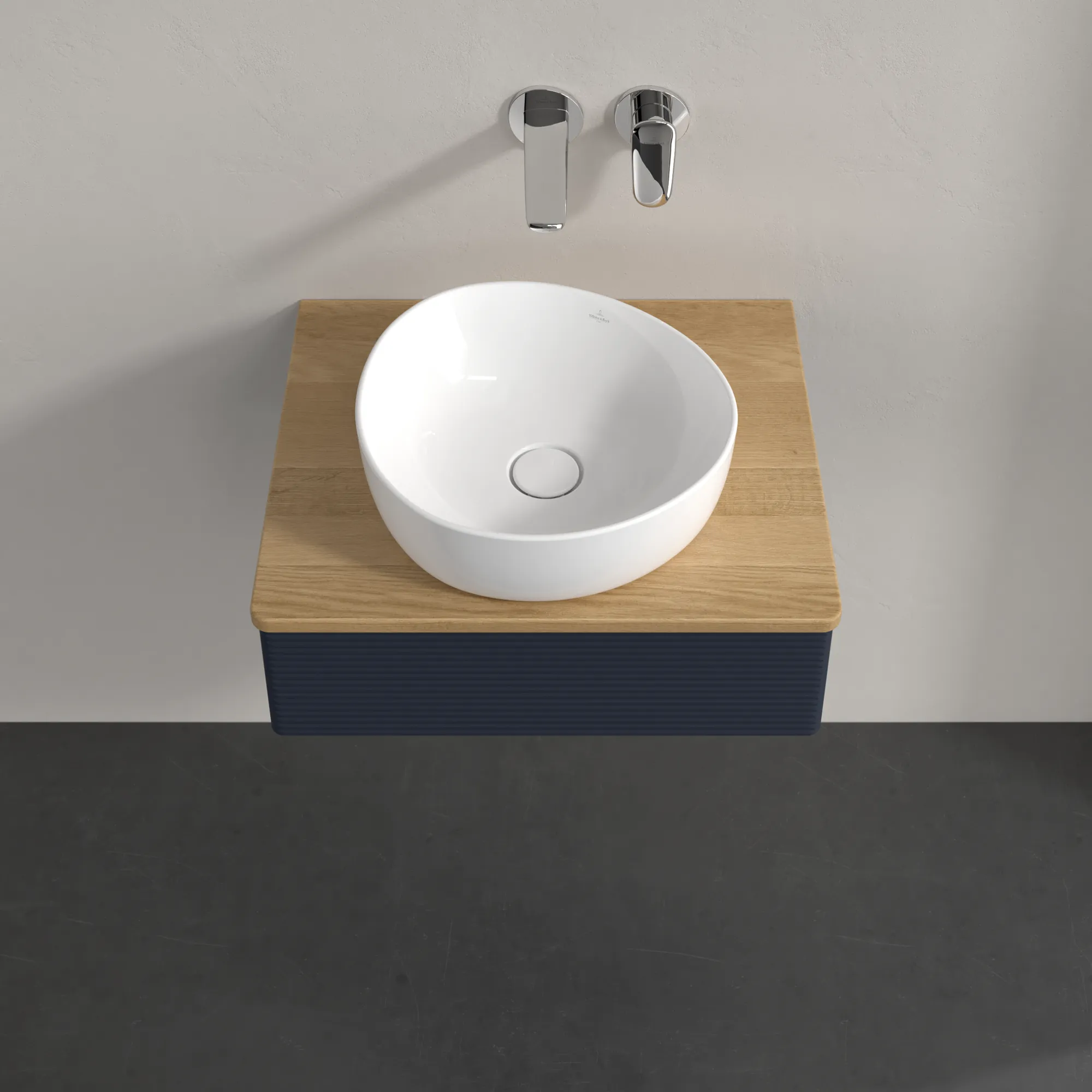 Villeroy & Boch Waschbeckenunterschrank Antao K07_1, 600x190x500 mm, Midnight Blue Matt Lacquer, Massivholz Abdeckplatte, SoftClosing, Push-to-open