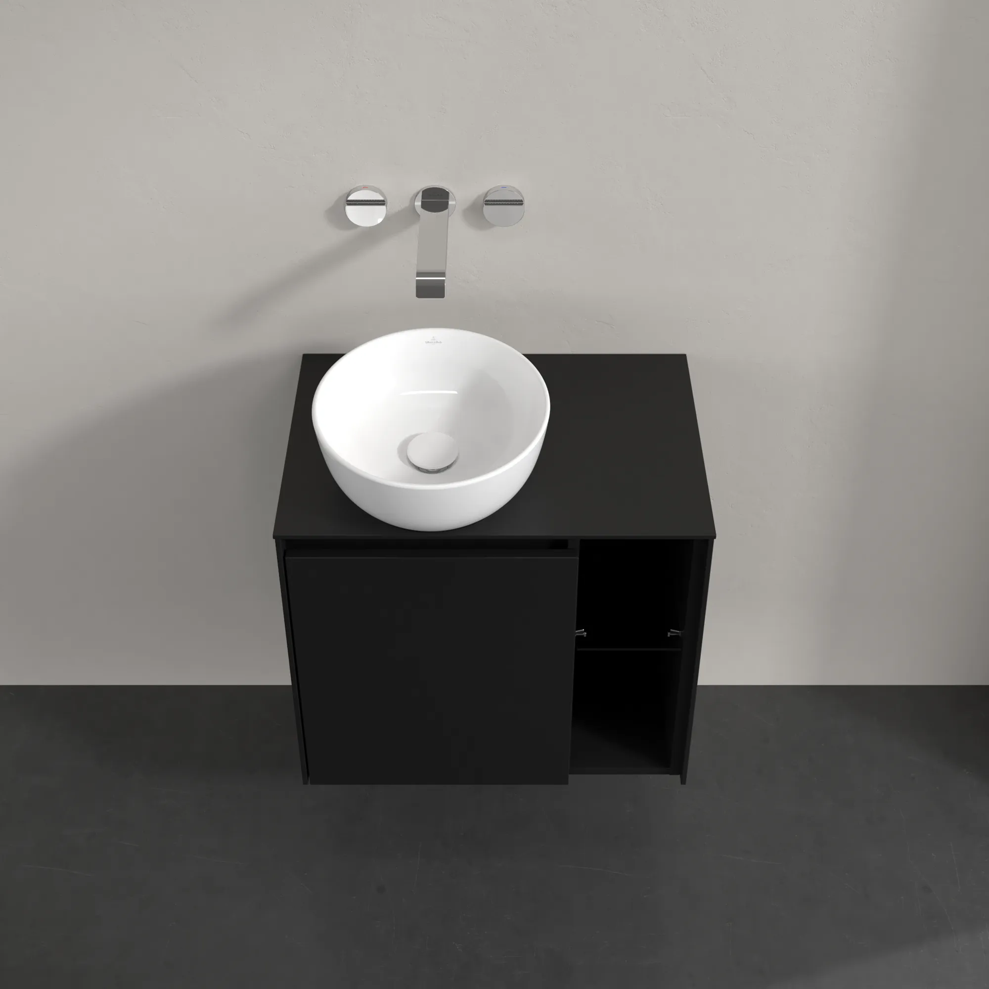 Villeroy & Boch Waschtischunterschrank „Collaro“ 600 × 548 × 380 mm Volcano Black, für Becken links, Anschlag links, mit Beleuchtung Villeroy & Boch Waschtischunterschrank „Collaro“ 600 × 548 × 380 mm Volcano Black, für Becken links, Anschlag links, mit Beleuchtung