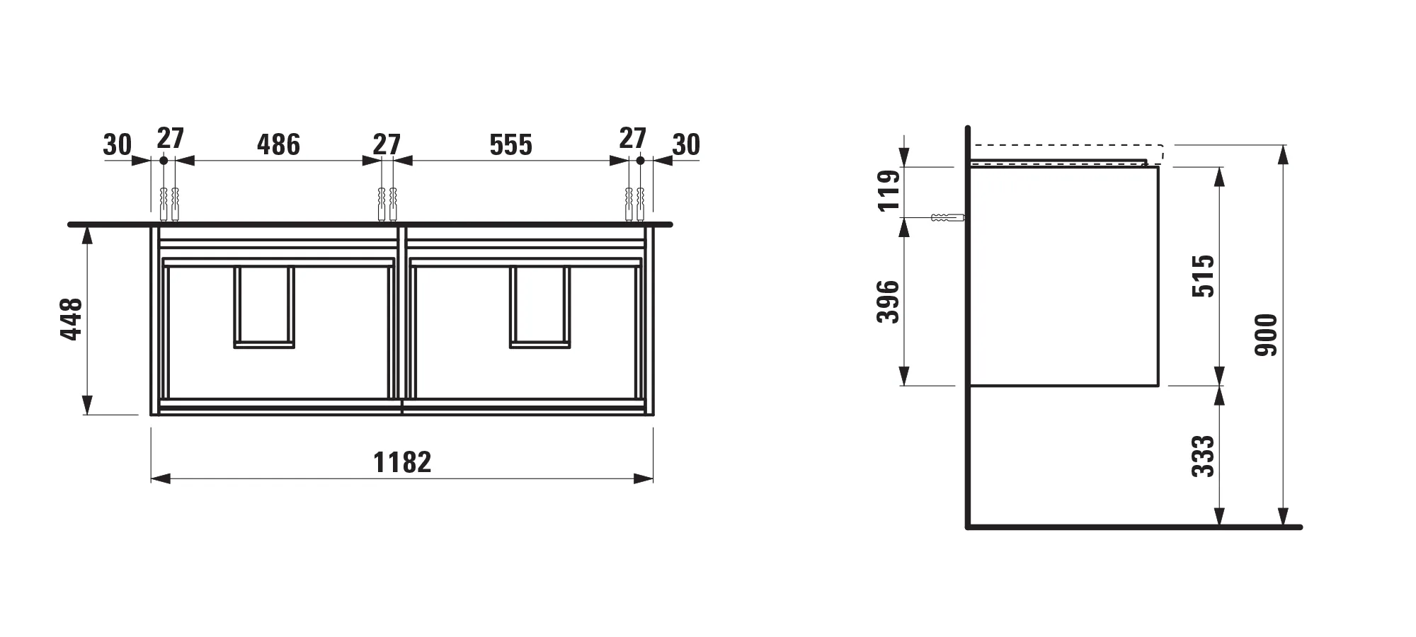 Laufen Waschtischunterbau LANI 442x1182x515 mit 4 Schubladen, weiß glänzend Laufen Waschtischunterbau LANI 442x1182x515 mit 4 Schubladen, weiß glänzend