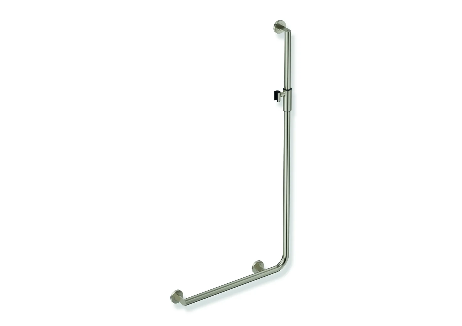 HEWI Winkelgriff mit Brausehalter, Edelstahl, PVD, 600x1250 mm