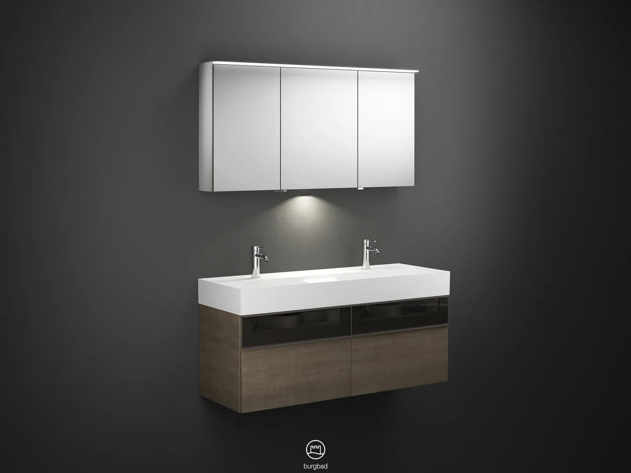burgbad Yumo SFLC132 Badmöbelset Spiegelschrank mit Mineralguss-Waschtisch burgbad Yumo SFLC132 Badmöbelset Spiegelschrank mit Mineralguss-Waschtisch