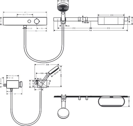 Bundle WallStoris 105 3jet Brausethermosstat 700 mattschwarz Bundle WallStoris 105 3jet Brausethermosstat 700 mattschwarz
