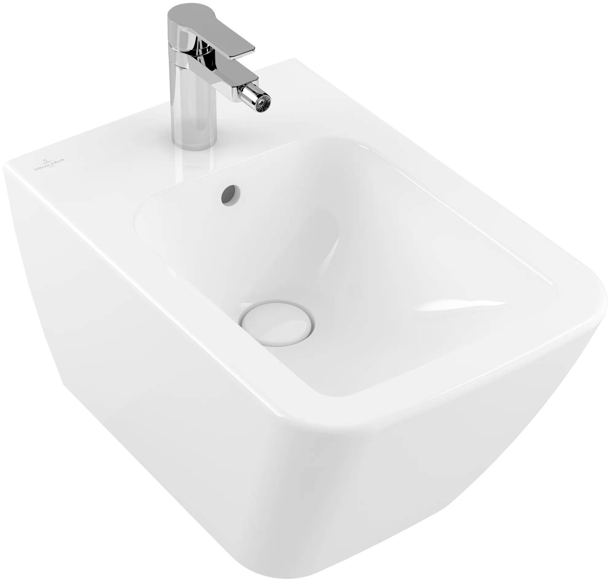 Bidet „Finion“, mit Überlauf, Befestigung verdeckt, mit Hahnlochbohrung 37,5 × 56 cm in Weiß Alpin mit CeramicPlus