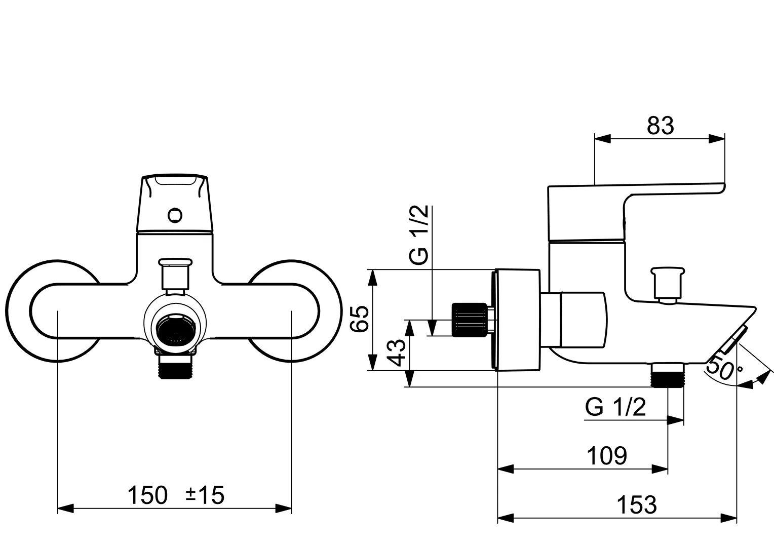 HansaVANTIS EHM Wannenfüll- und Brausebatterie Chrom, Wandmontage, Einhebelmischer, CASCADE Strahlregler