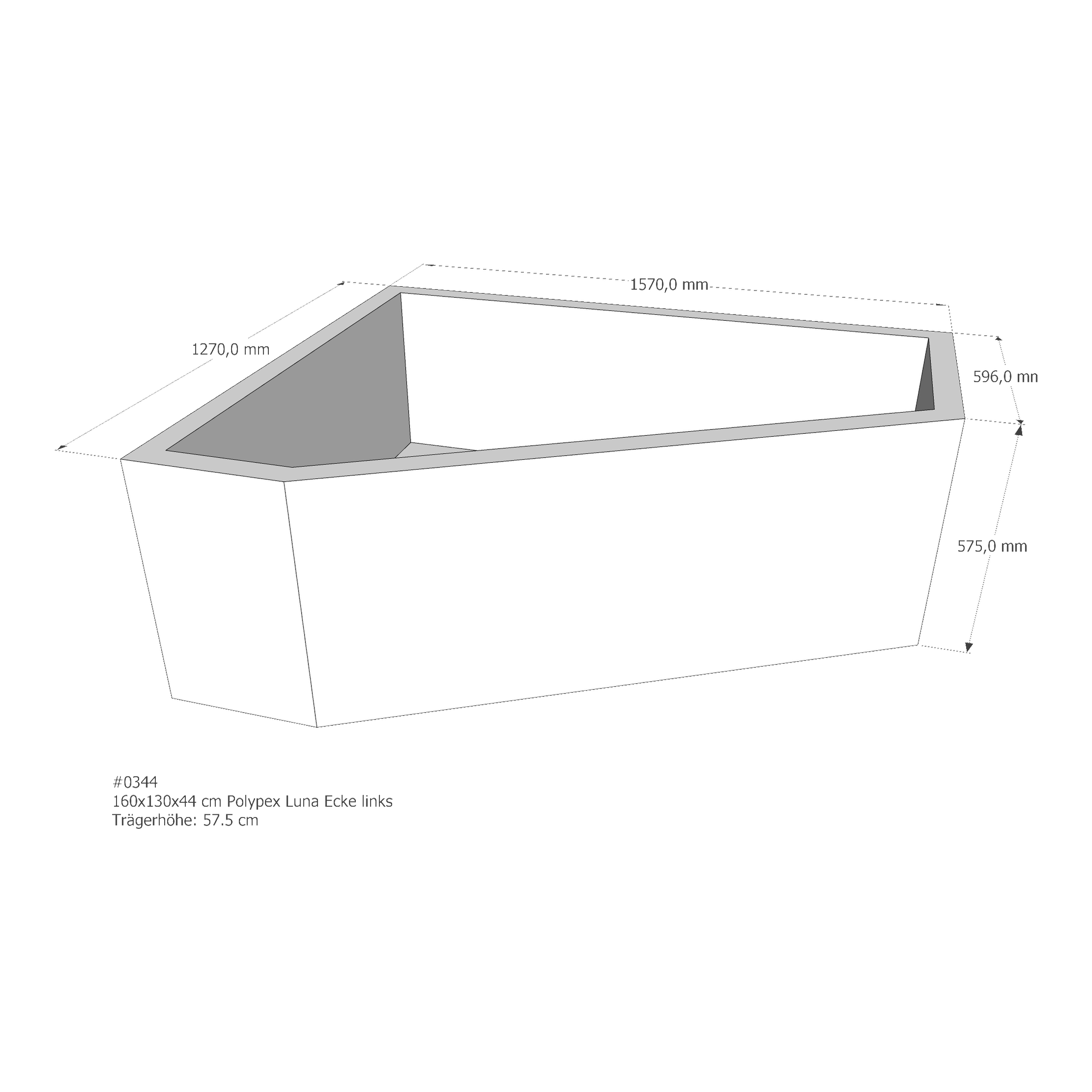 Badewannenträger für Polypex Luna Ecke links 160 × 130 × 44 cm