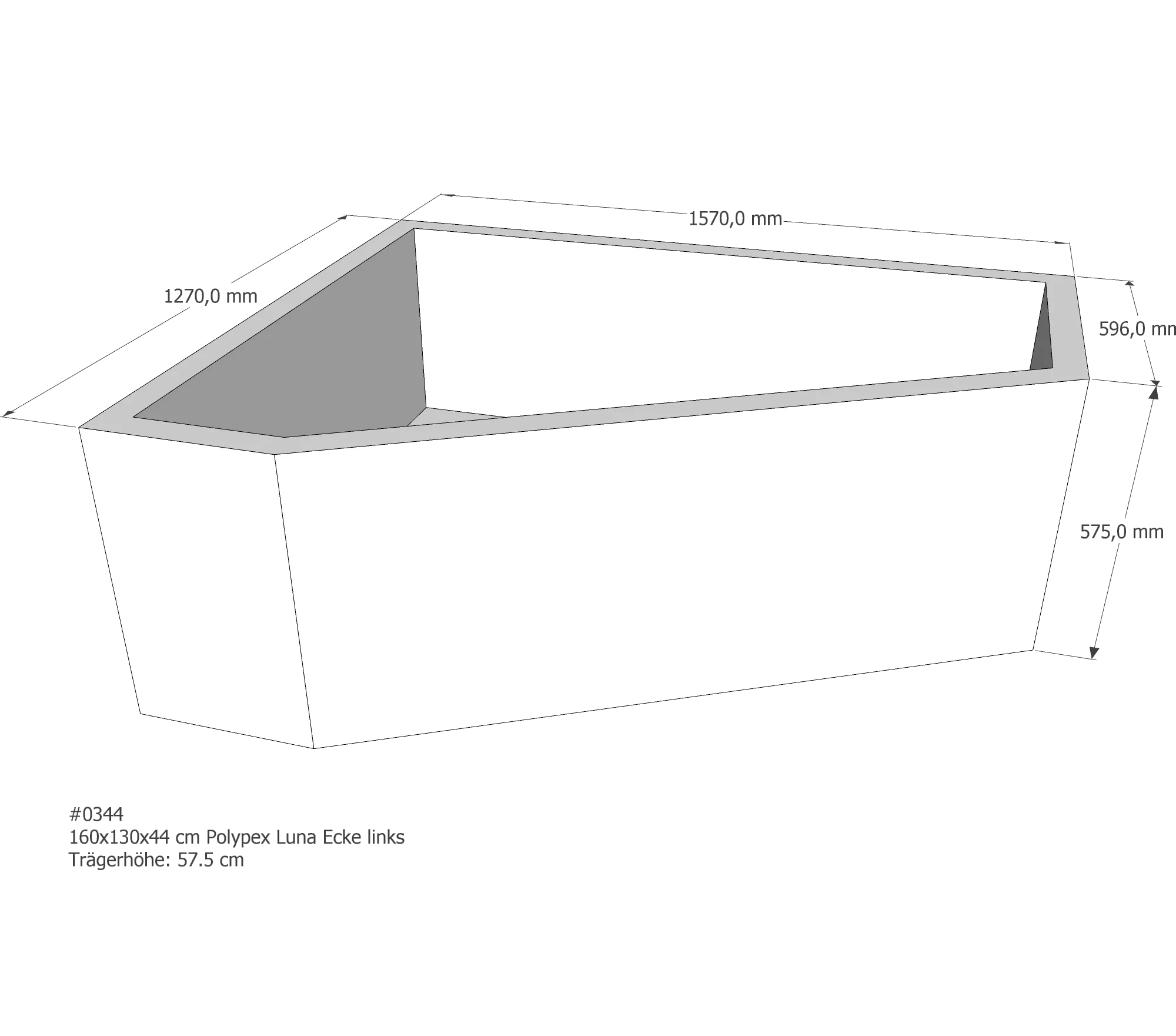 Badewannenträger für Polypex Luna Ecke links links 160 × 130 × 44 cm Badewannenträger für Polypex Luna Ecke links links 160 × 130 × 44 cm
