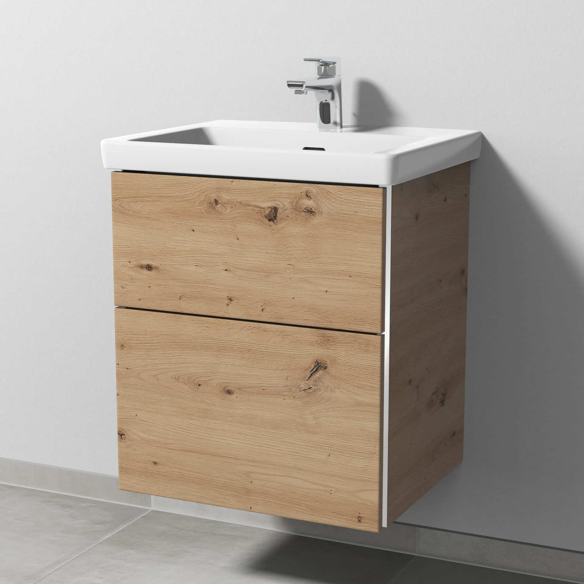 Sanipa Waschtischunterschrank „3way“ 507 × 588 × 432 mm in Eiche Natural-Touch, Becken mittig