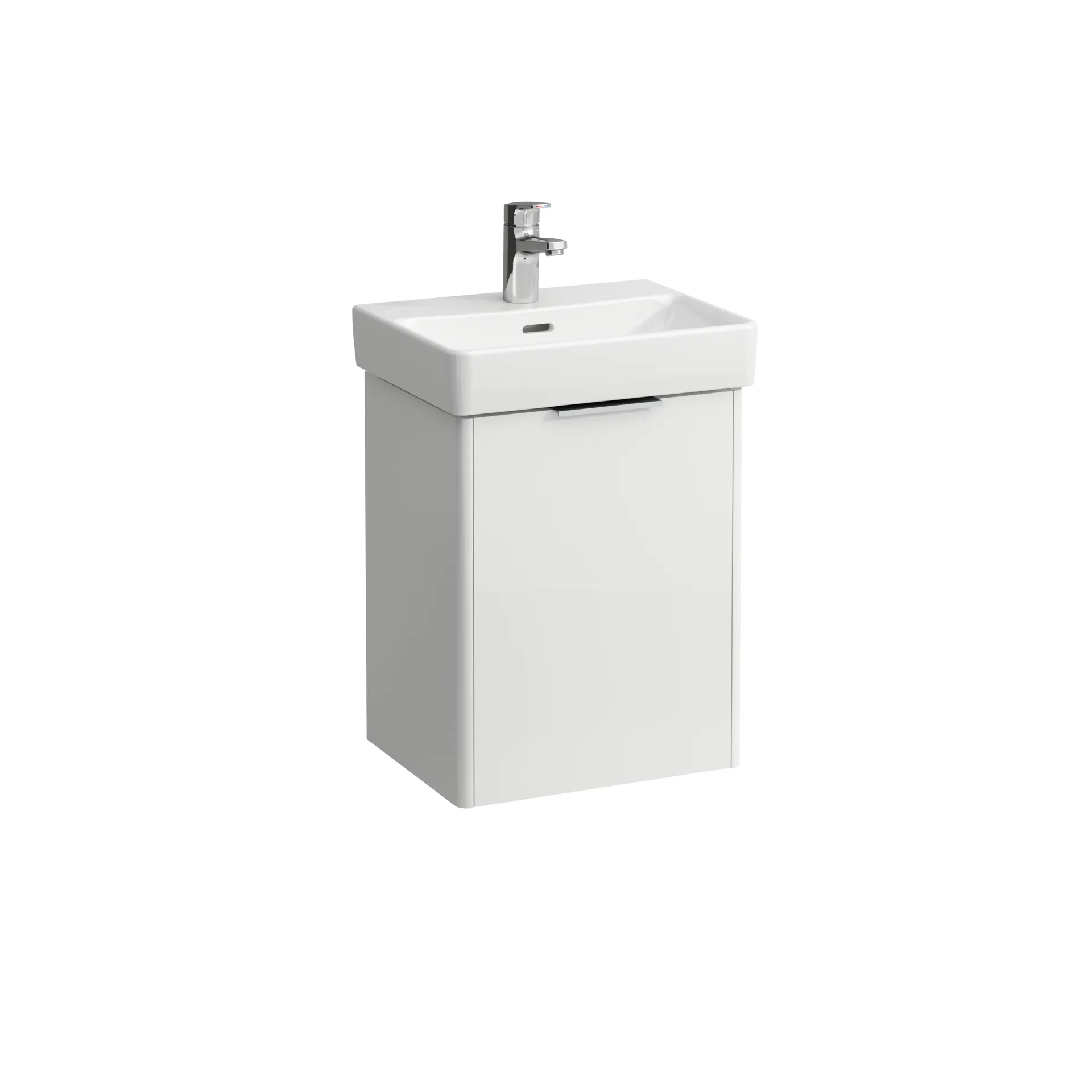 Waschtischunterbau BASE für PRO S 321x415x515 1 Tür Scharnier links mit Griff aluminium eloxiert für Waschtisch H815961 weiß matt