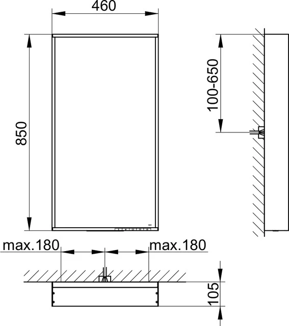 X-Line 33297291000 Lichtspiegel X-Line 460 × 850 × 105 mm inox