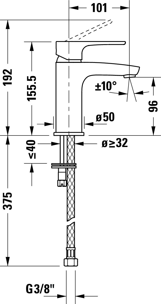 B.1 Einhebel-Waschtischmischer S mit Zugstange,Höhe 155,5 Auslauf101 mm
