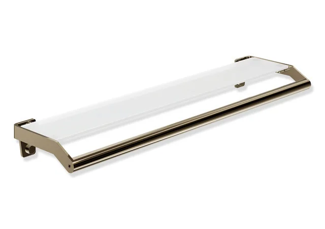 Ablage mit Haltegriff des Systems 900, Edelstahl, PVD, Glasplatte mit Splitterschutzfolie, weiß hinterlackiert, 720 mm breit, 70 mm hoch, 188 mm tief, in Farbe CK (Messing glänzend)