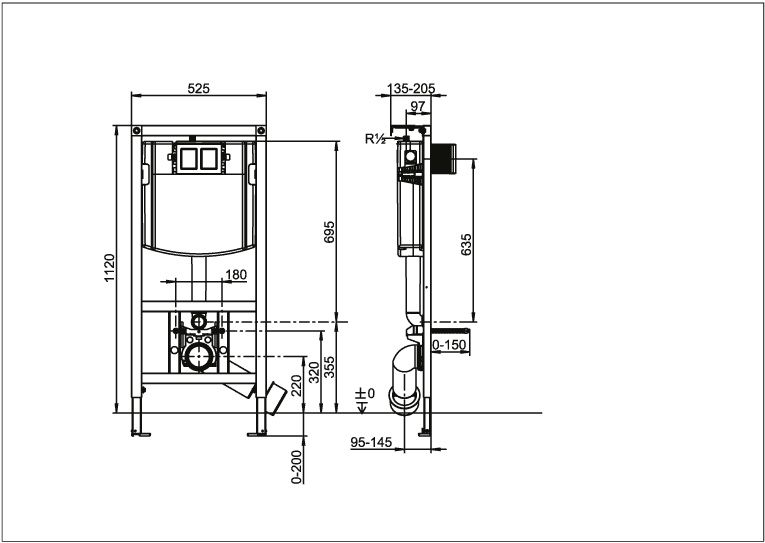 WC-Vorwandelement ViConnect Installationssysteme 922461, 525 × 1120 × 135 mm, für Trockenbau, WC-Betätigungsplatte ViConnect Installationssysteme 922490, 253 × 145 × 10 mm, 2-Mengen-Spülung, Chrom Edelmatt