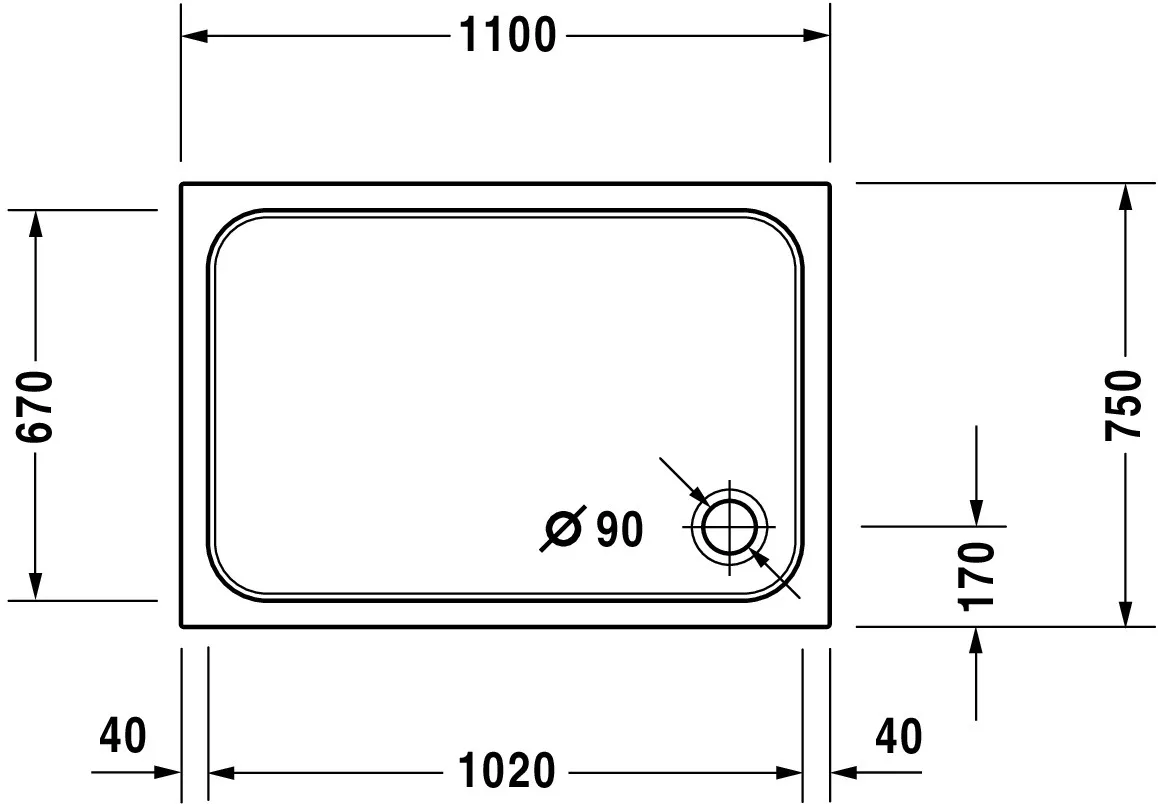 Duravit rechteck Duschwanne „D-Code“ 110 × 75 cm 